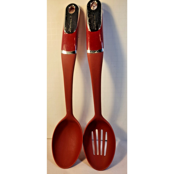 KitchenAid Red Serving & Slotted Spoons Large 14" Utensil Mixing Professional - Picture 1 of 6